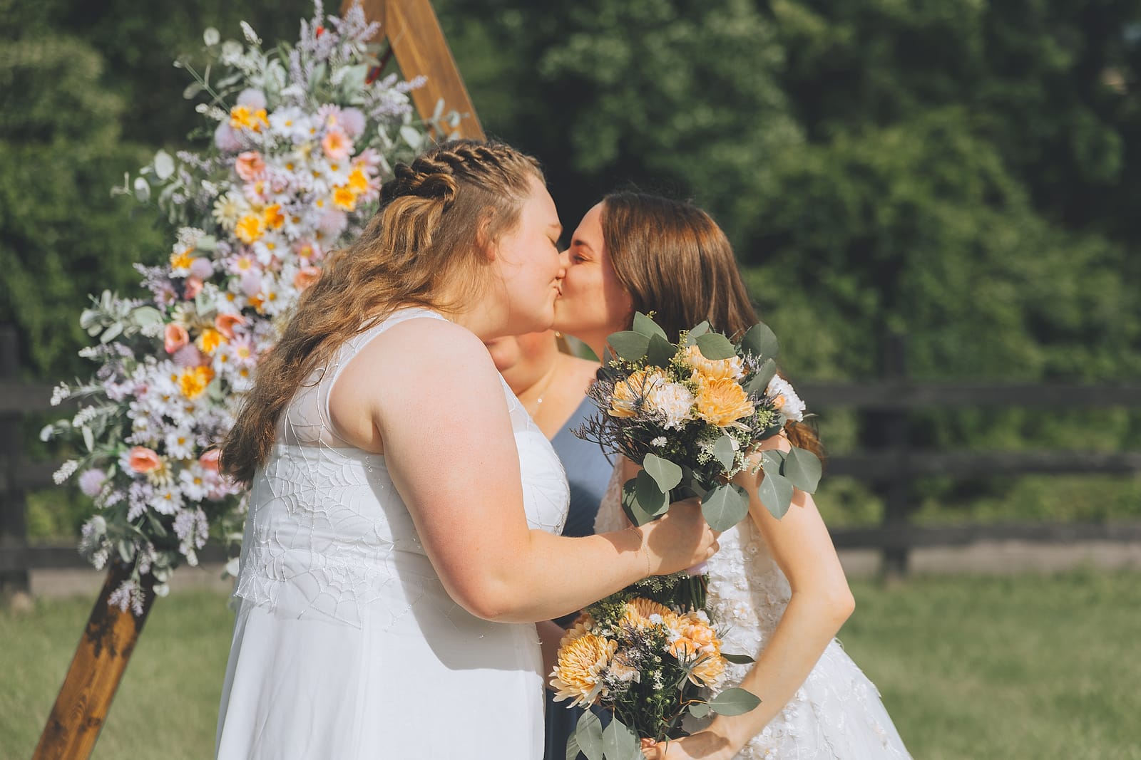 A newlywed couple sharing a quiet portrait together on their wedding day